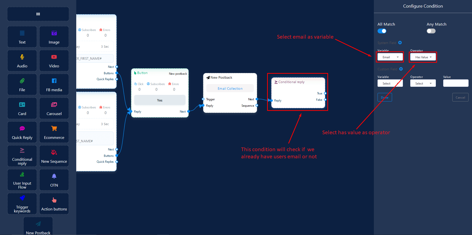 first condition for email
