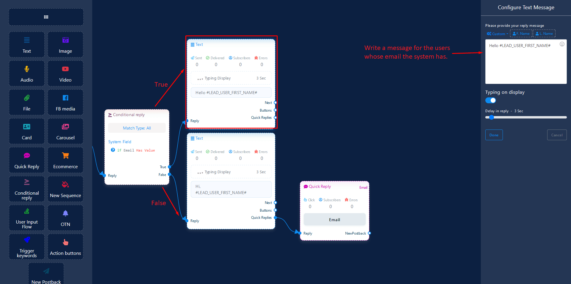 text message for true email